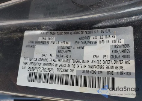 2015 Mazda Mazda3 I Touring из США, поврежденный, VIN 3MZBM1V71FM136911